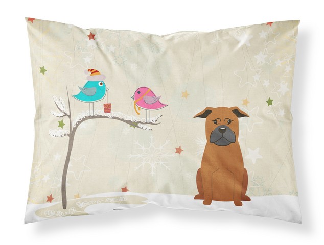 Picture of Carolines Treasures BB2583PILLOWCASE Christmas Presents Between Friends Chinese Chongqing Dog Fabric Standard Pillowcase, 20.5 x 0.25 x 30 in.