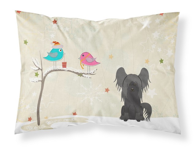 BB2584PILLOWCASE Christmas Presents Between Friends Chinese Crested Black Fabric Standard Pillowcase, 20.5 x 0.25 x 30 in.