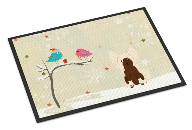 BB2585MAT Christmas Presents Between Friends Chinese Crested Cream Indoor or Outdoor Mat, 18 x 0.25 x 27 in.