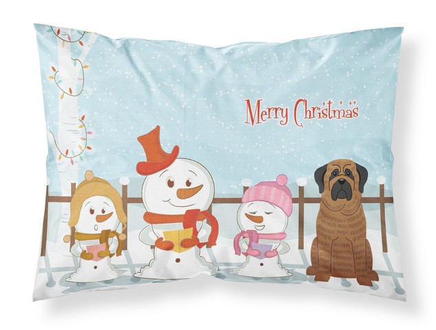 BB2346PILLOWCASE Merry Christmas Carolers Mastiff Brindle Fabric Standard Pillowcase, 20.5 x 0.25 x 30 in.