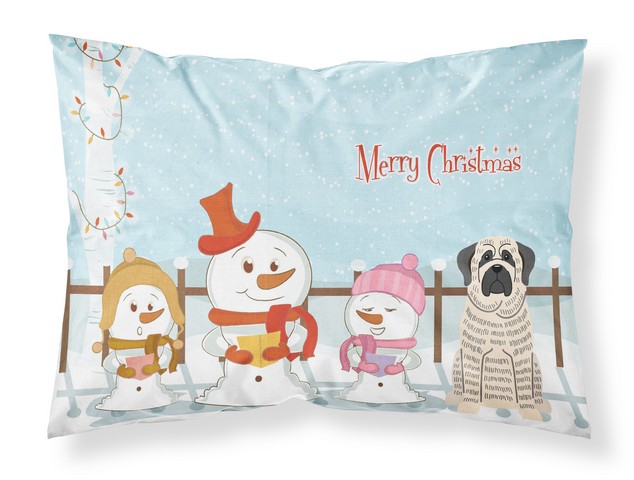 Merry Christmas Carolers Mastiff Brindle White Fabric Standard Pillowcase
