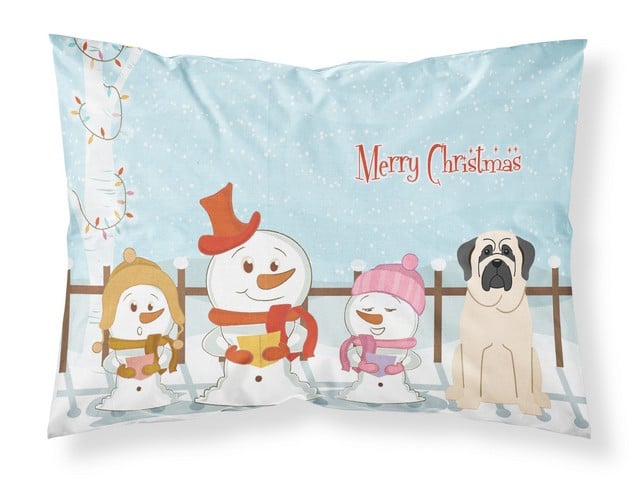 Merry Christmas Carolers Mastiff White Fabric Standard Pillowcase