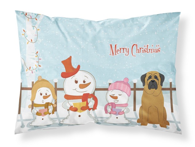 Merry Christmas Carolers Mastiff Fabric Standard Pillowcase