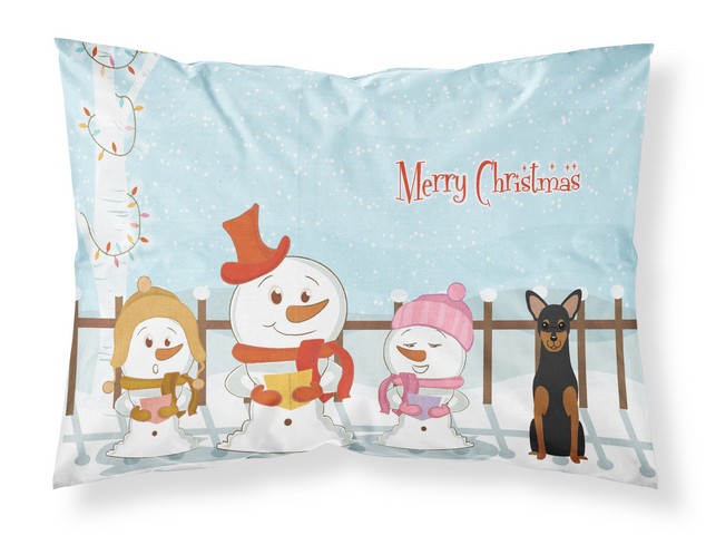 BB2359PILLOWCASE Merry Christmas Carolers Manchester Terrier Fabric Standard Pillowcase, 20.5 x 0.25 x 30 in.