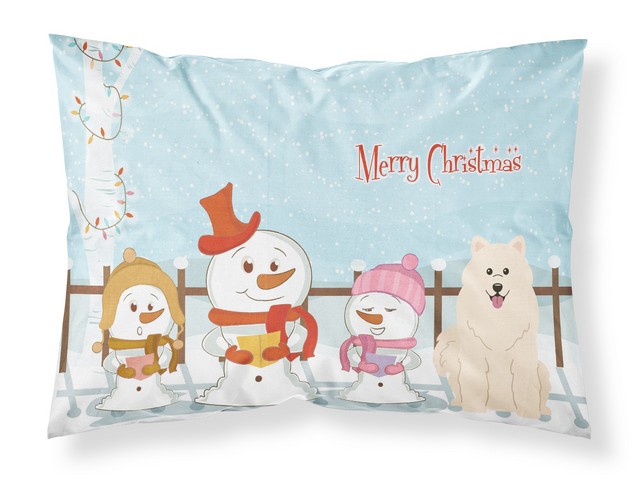 BB2361PILLOWCASE Merry Christmas Carolers Samoyed Fabric Standard Pillowcase, 20.5 x 0.25 x 30 in.
