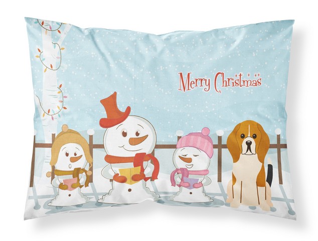 Merry Christmas Carolers Beagle Tricolor Fabric Standard Pillowcase