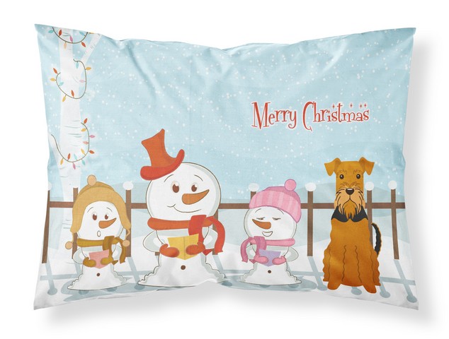 BB2372PILLOWCASE Merry Christmas Carolers Airedale Fabric Standard Pillowcase, 20.5 x 0.25 x 30 in.