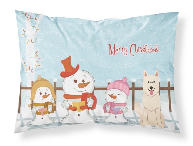 BB2376PILLOWCASE Merry Christmas Carolers White German Shepherd Fabric Standard Pillowcase, 20.5 x 0.25 x 30 in.