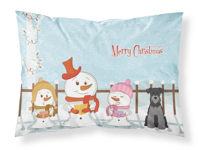 BB2383PILLOWCASE Merry Christmas Carolers Miniature Schanuzer Black Silver Fabric Standard Pillowcase, 20.5 x 0.25 x 30 in.