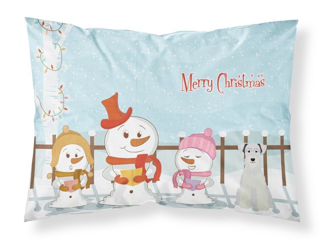 Merry Christmas Carolers Miniature Schanuzer White Fabric Standard Pillowcase