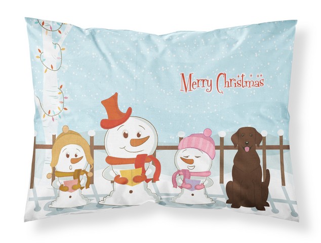 BB2387PILLOWCASE Merry Christmas Carolers Chocolate Labrador Fabric Standard Pillowcase, 20.5 x 0.25 x 30 in.