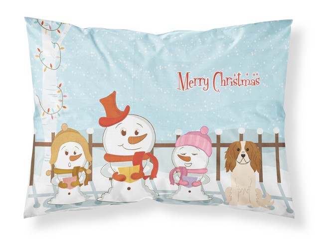 Merry Christmas Carolers Cavalier Spaniel Fabric Standard Pillowcase
