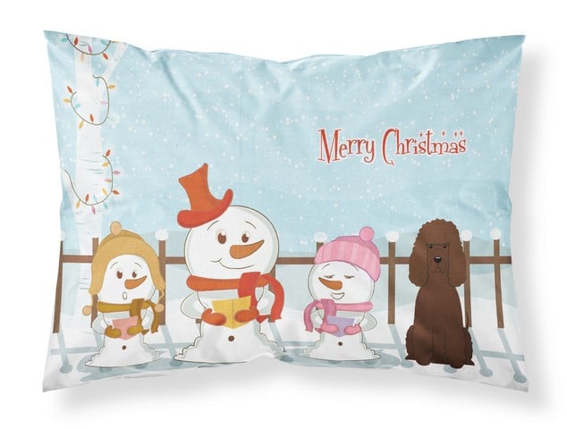 Merry Christmas Carolers Irish Water Spaniel Fabric Standard Pillowcase