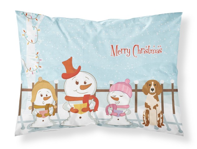 BB2403PILLOWCASE Merry Christmas Carolers Brittany Spaniel Fabric Standard Pillowcase, 20.5 x 0.25 x 30 in.