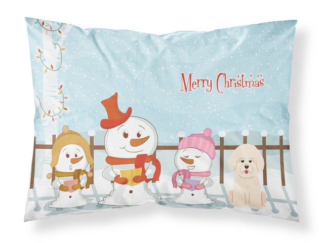 Merry Christmas Carolers Bichon Frise Fabric Standard Pillowcase