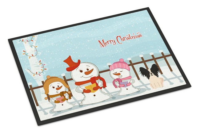 Picture of Carolines Treasures BB2407MAT Merry Christmas Carolers Papillon Black White Indoor or Outdoor Mat, 18 x 0.25 x 27 in.