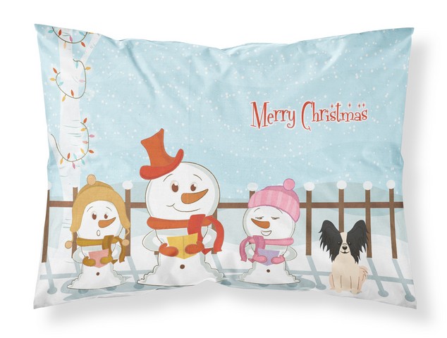 BB2407PILLOWCASE Merry Christmas Carolers Papillon Black White Fabric Standard Pillowcase, 20.5 x 0.25 x 30 in.