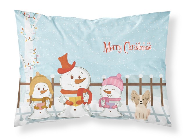 Merry Christmas Carolers Papillon Sable White Fabric Standard Pillowcase