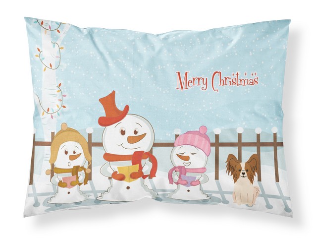 Merry Christmas Carolers Papillon Red White Fabric Standard Pillowcase