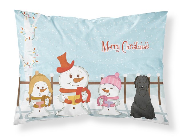 Merry Christmas Carolers Briard Black Fabric Standard Pillowcase