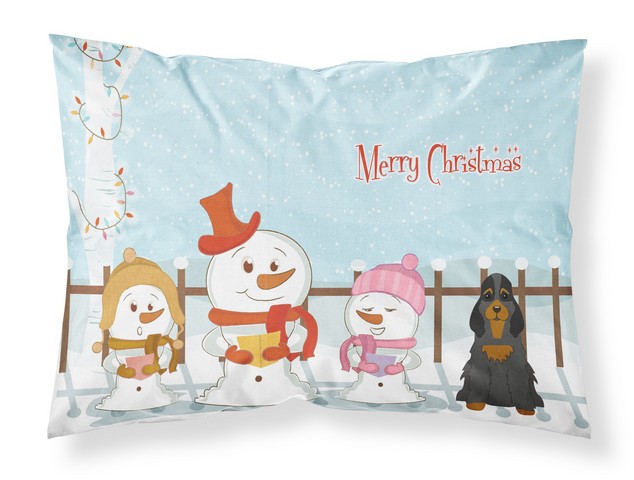 Merry Christmas Carolers Cocker Spaniel Black Tan Fabric Standard Pillowcase