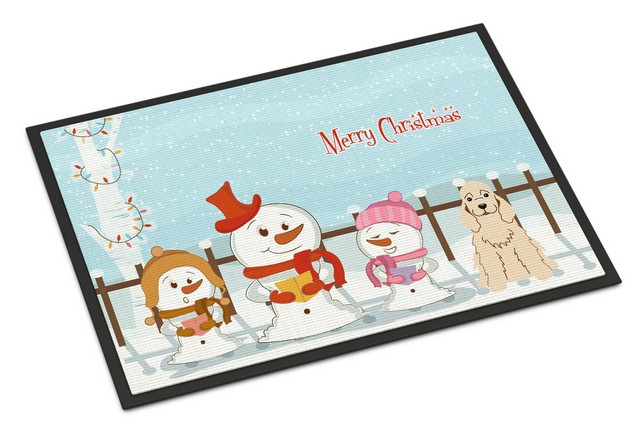 BB2425JMAT Merry Christmas Carolers Cocker Spaniel Buff Indoor or Outdoor Mat, 24 x 0.25 x 36 in.