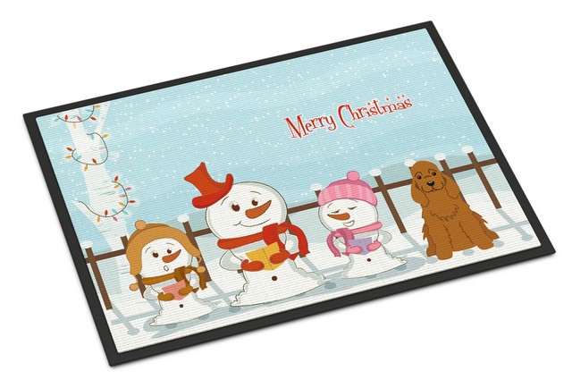 Merry Christmas Carolers Cocker Spaniel Red Indoor or Outdoor Mat