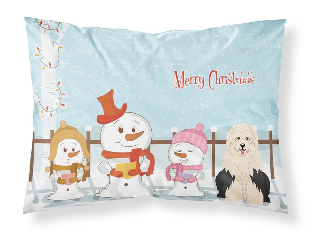 BB2427PILLOWCASE Merry Christmas Carolers Old English Sheepdog Fabric Standard Pillowcase, 20.5 x 0.25 x 30 in.