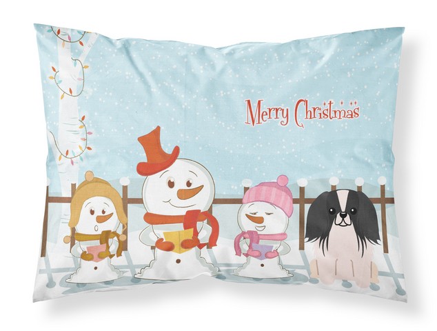 BB2436PILLOWCASE Merry Christmas Carolers Pekingnese Black White Fabric Standard Pillowcase, 20.5 x 0.25 x 30 in.