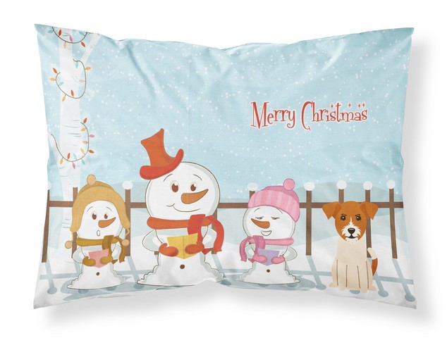 Merry Christmas Carolers Jack Russell Terrier Fabric Standard Pillowcase