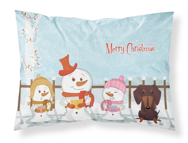 BB2462PILLOWCASE Merry Christmas Carolers Dachshund Chocolate Fabric Standard Pillowcase, 20.5 x 0.25 x 30 in.