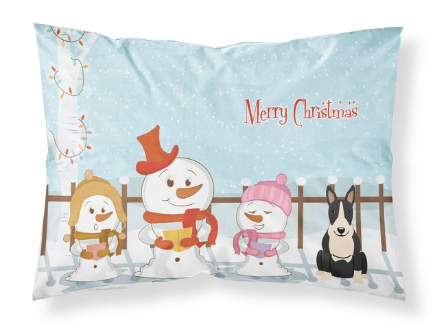 Merry Christmas Carolers Bull Terrier Black White Fabric Standard Pillowcase