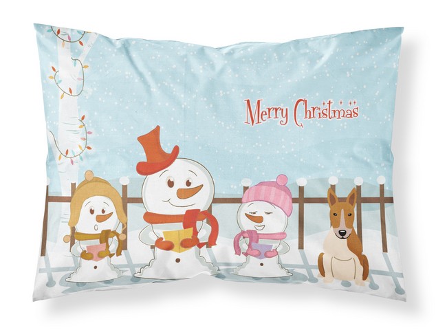Merry Christmas Carolers Bull Terrier Red White Fabric Standard Pillowcase