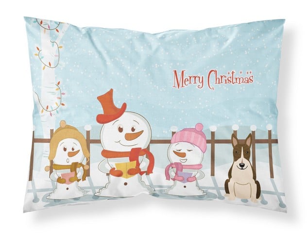 BB2467PILLOWCASE Merry Christmas Carolers Bull Terrier Dark Brindle Fabric Standard Pillowcase, 20.5 x 0.25 x 30 in.