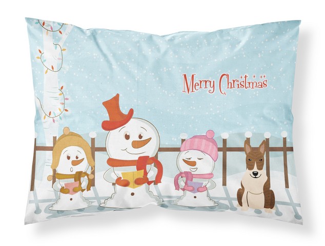 Merry Christmas Carolers Bull Terrier Brindle Fabric Standard Pillowcase