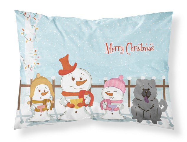 BB2470PILLOWCASE Merry Christmas Carolers Chow Chow Blue Fabric Standard Pillowcase, 20.5 x 0.25 x 30 in.