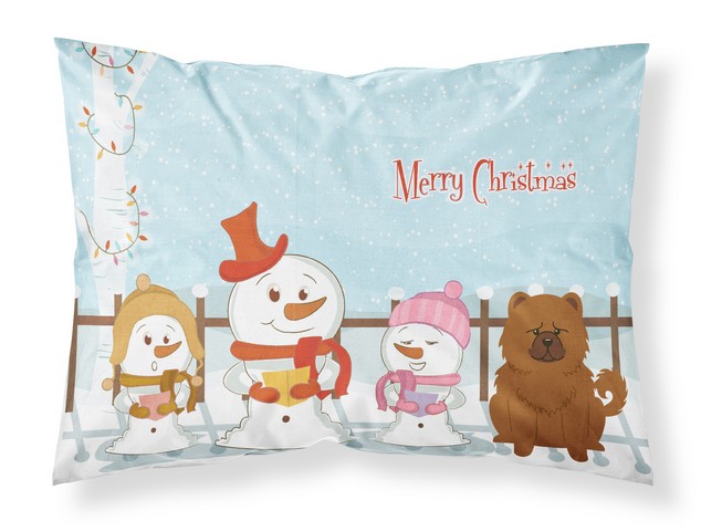 Merry Christmas Carolers Chow Chow Red Fabric Standard Pillowcase