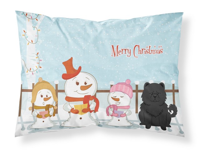 Merry Christmas Carolers Chow Chow Black Fabric Standard Pillowcase