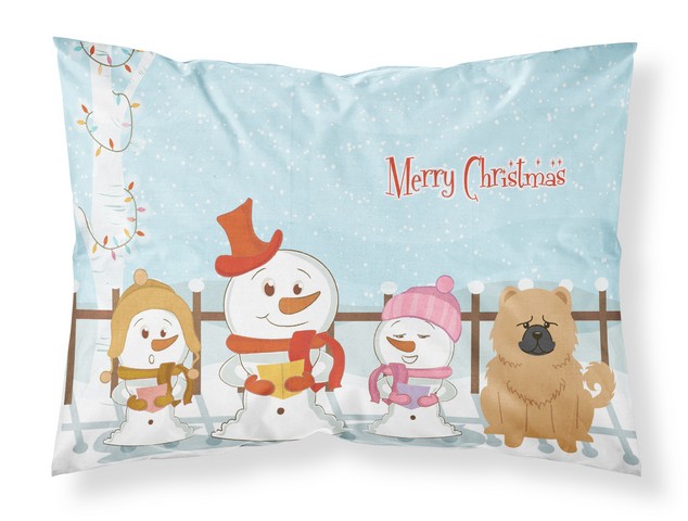 BB2475PILLOWCASE Merry Christmas Carolers Chow Chow Cream Fabric Standard Pillowcase, 20.5 x 0.25 x 30 in.