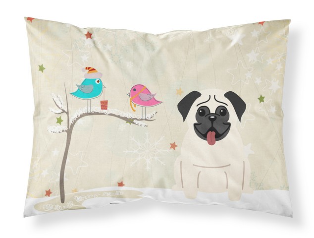 BB2476PILLOWCASE Christmas Presents Between Friends Pug Cream Fabric Standard Pillowcase, 20.5 x 0.25 x 30 in.