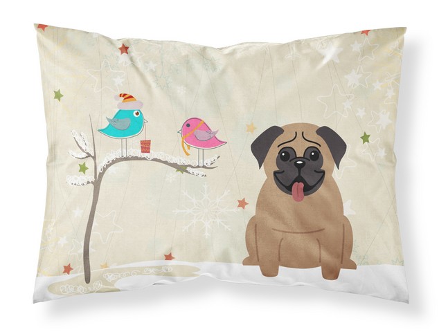 Christmas Presents Between Friends Pug Brown Fabric Standard Pillowcase