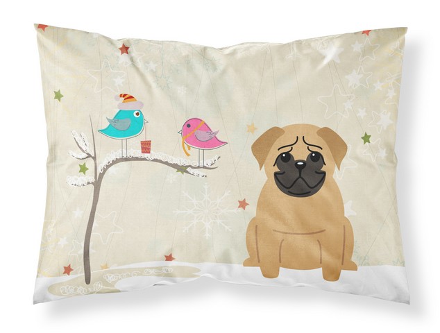 BB2479PILLOWCASE Christmas Presents Between Friends Pug Brown Fabric Standard Pillowcase, 20.5 x 0.25 x 30 in.