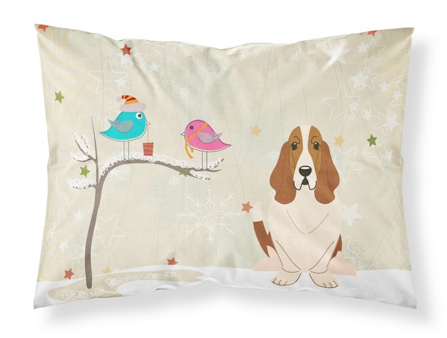 Christmas Presents Between Friends Basset Hound Fabric Standard Pillowcase