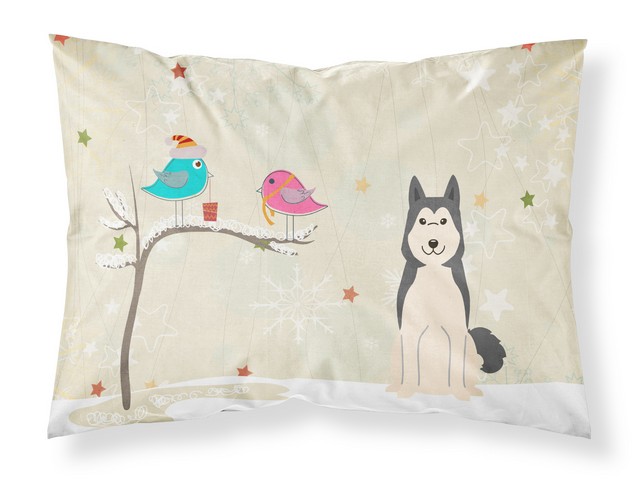 BB2497PILLOWCASE Christmas Presents Between Friends West Siberian Laika Spitz Fabric Standard Pillowcase, 20.5 x 0.25 x 30 in.