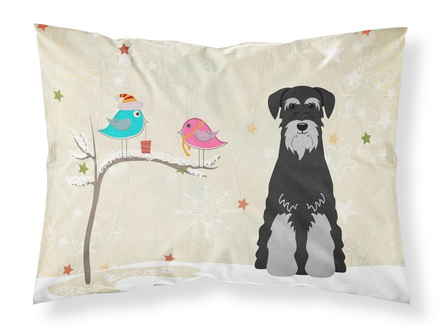 BB2506PILLOWCASE Christmas Presents Between Friends Standard Schnauzer Black Grey Fabric Standard Pillowcase, 20.5 x 0.25 x 30 in.