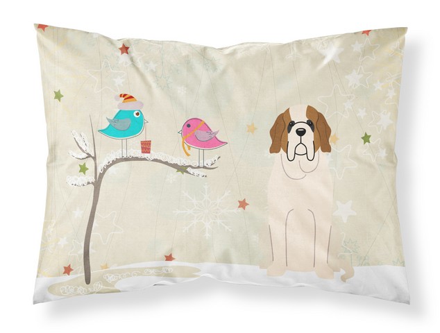 BB2507PILLOWCASE Christmas Presents Between Friends Saint Bernard Fabric Standard Pillowcase, 20.5 x 0.25 x 30 in.