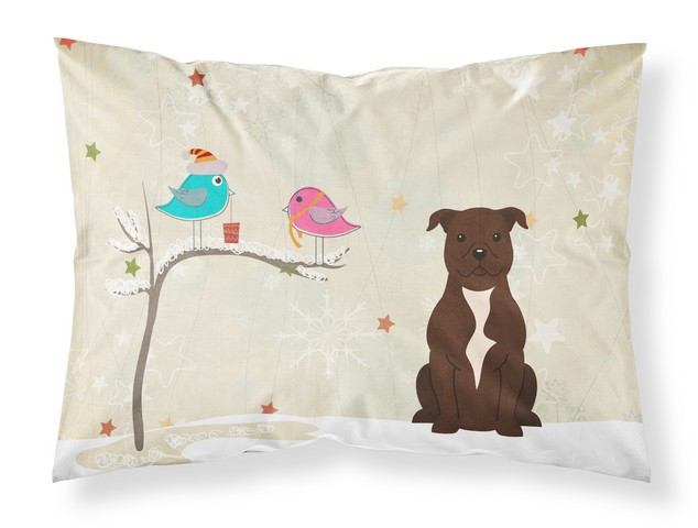 BB2520PILLOWCASE Christmas Presents Between Friends Staffordshire Bull Terrier Chocolate Fabric Standard Pillowcase, 20.5 x 0.25 x 30 in.