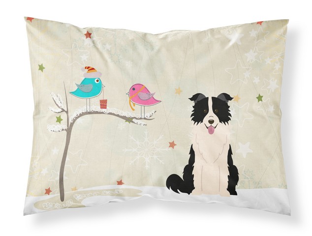 BB2590PILLOWCASE Christmas Presents Between Friends Border Collie Black White Fabric Standard Pillowcase, 20.5 x 0.25 x 30 in.