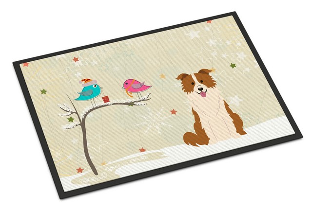 BB2591MAT Christmas Presents Between Friends Border Collie Red White Indoor or Outdoor Mat, 18 x 0.25 x 27 in.