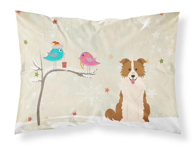 BB2591PILLOWCASE Christmas Presents Between Friends Border Collie Red White Fabric Standard Pillowcase, 20.5 x 0.25 x 30 in.